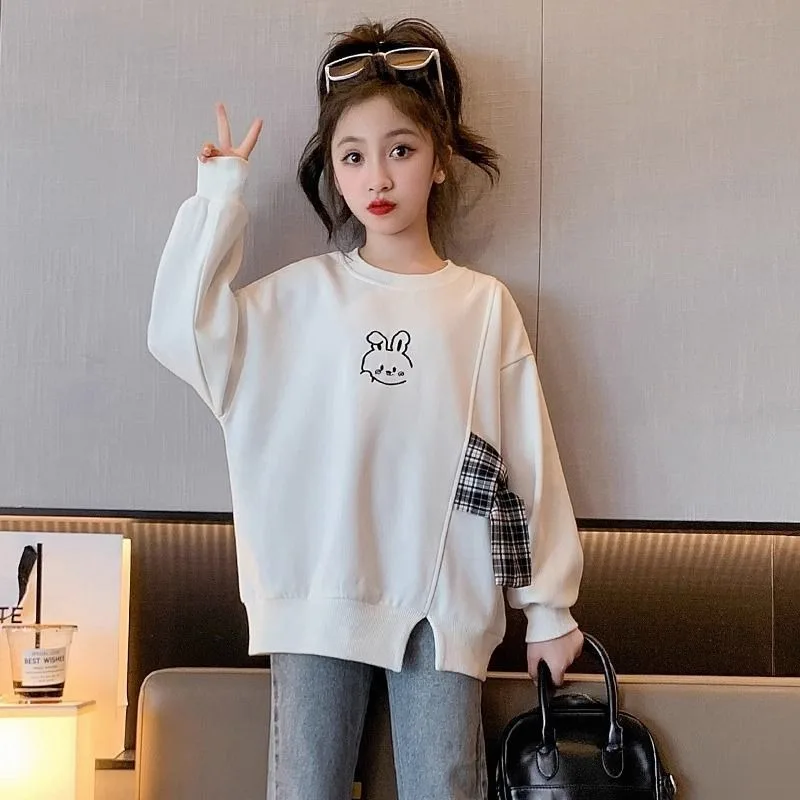 Big Girls' Spring/Autumn New Arrival Stylish Trendy Base Layer Crewneck Sweatshirt Top for Girls