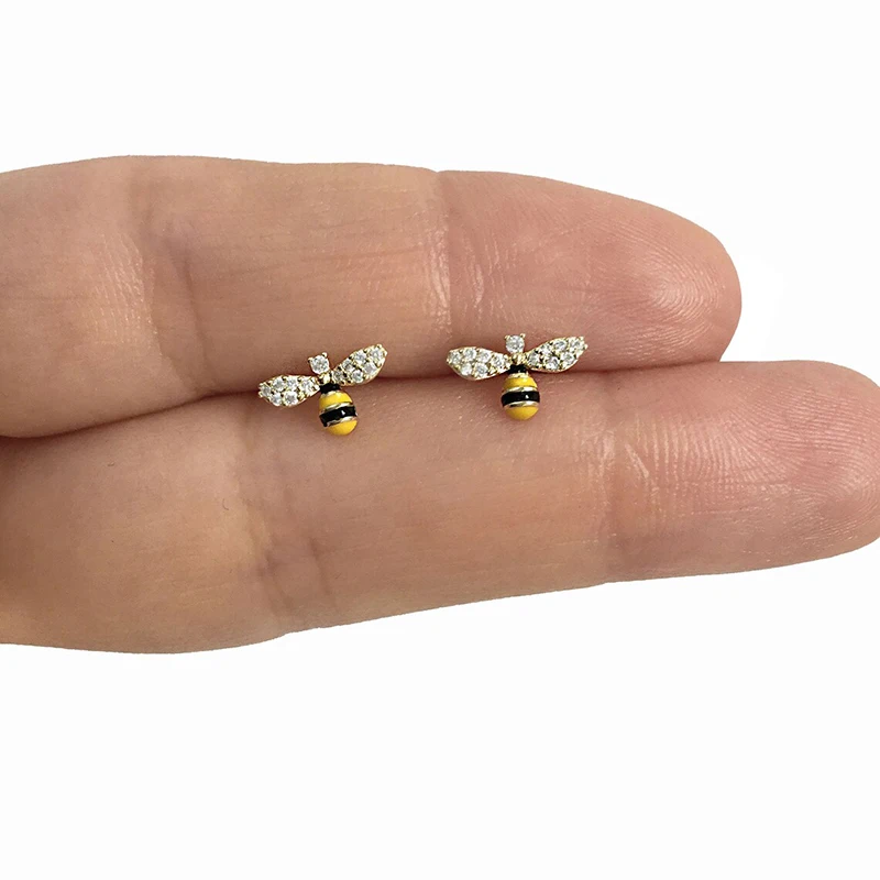 Huitan Dainty Bee Stud Earrings for Women Silver Color/Gold Color Funny Daily Wear Ear Piercing Earrings Teen\'s Jewelry Dropship