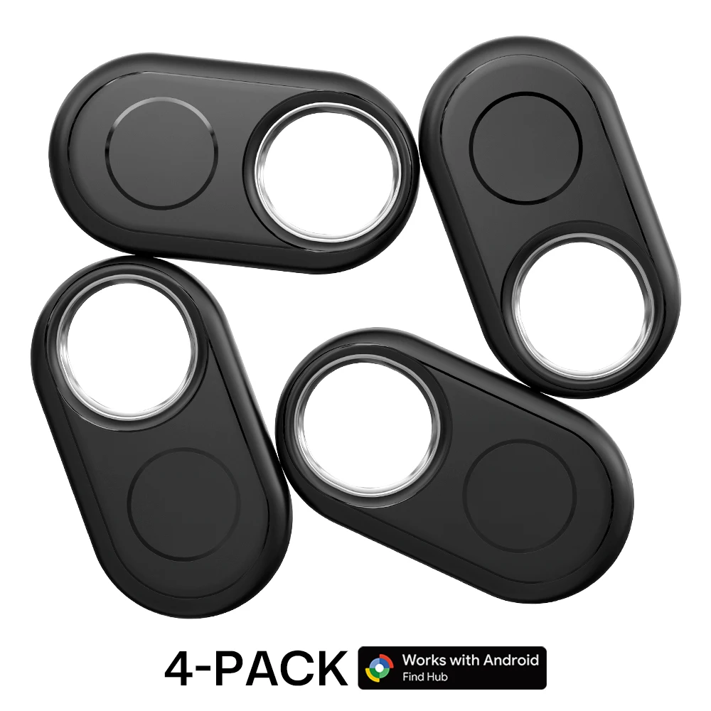 Lot de 4 traceurs GPS compatibles avec l'application Google Find Hub, pour le positionnement et la localisation des clés de voiture, dispositif anti-perte pour Pixel, Xiaomi, Moto, GMS