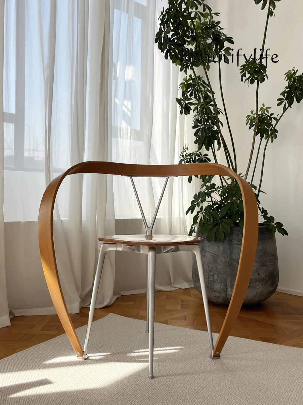 Art Ribbon Chair Solid Wood Shape Dining Chair Retro Designer Backrest Home Middle Ancient Chair