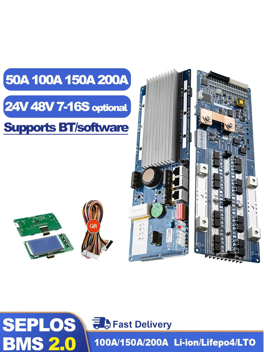 Seplos Smart BMS 13S 14S 15S 16S 100A 150A 200A 48V CAN/RS485 Board Bluetooth LiFePO4 Batterij Communicatie met Omvormer 2.0ver 10E - afbeelding 2