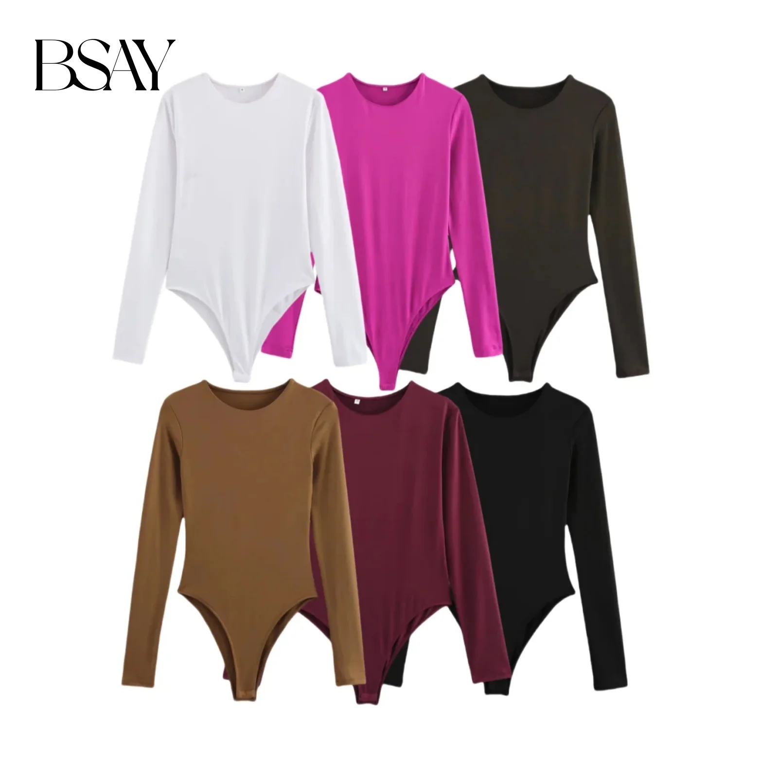 

BSAY Jumpsuit for Women Fashion Autumn Winter New Sexy Solid Color Long Sleeved Round Neck Chic Female Bustier Tops Mujer
