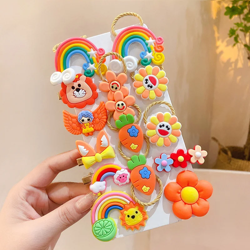 14PCS Sweet Butterfly Flower Kids Cute Hairpins Children Headwear Baby Hair Clips Headdress Girls Accessories Elastic Hair Bands