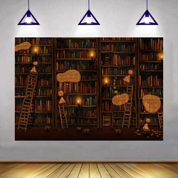 Magic Bookshelf Backdrop Vinyl Wizard Book Racks Vintage Photography Background Halloween Bookcase Dress Up Library Banner