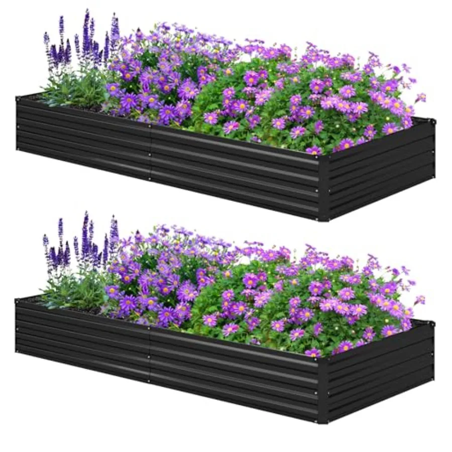 8x4x1ft 2 Pack Galvanized Raised Garden BedOutdoor Planter Box Metal Patio Kit Planting Bed for Vegetables Flowers Herb Black