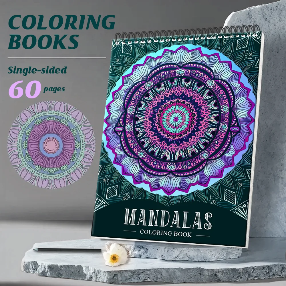 60 Seiten kreatives Malbuch, brillantes Mandala-Malbuch für Erwachsene, stressabbauend, Kunststift, farbiges Malbuch – Detail 3