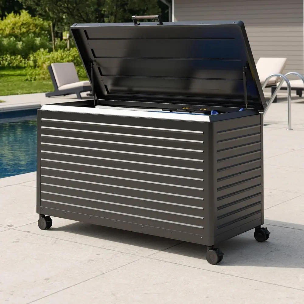 

Outdoor Storage Box Waterproof, Metal Deck Box on Wheels, Patio Furniture, Garden Tools, Outdoor Cushions, Charcoal Storage