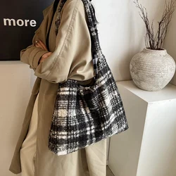 Simple Casual Outdoor Commuting Storage Bags New Fashion Trendy Versatile Women's Plaid Single Shoulder Tote Bags