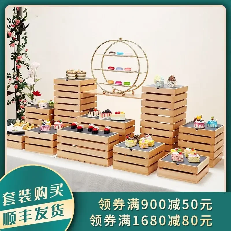 Japanese wooden dessert stand display rack Chinese buffet sushi cake snack rack tea break table cold food plating