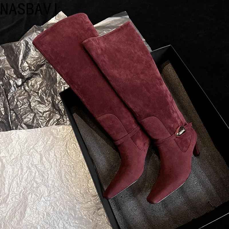 NASBAVI 2026 موضة النساء حذاء برقبة للركبة فو الجلد المدبوغ عالية الكعب الشتاء أحذية امرأة أشار تو أحذية طويلة فستان سيدة حجم 34-40 #2
