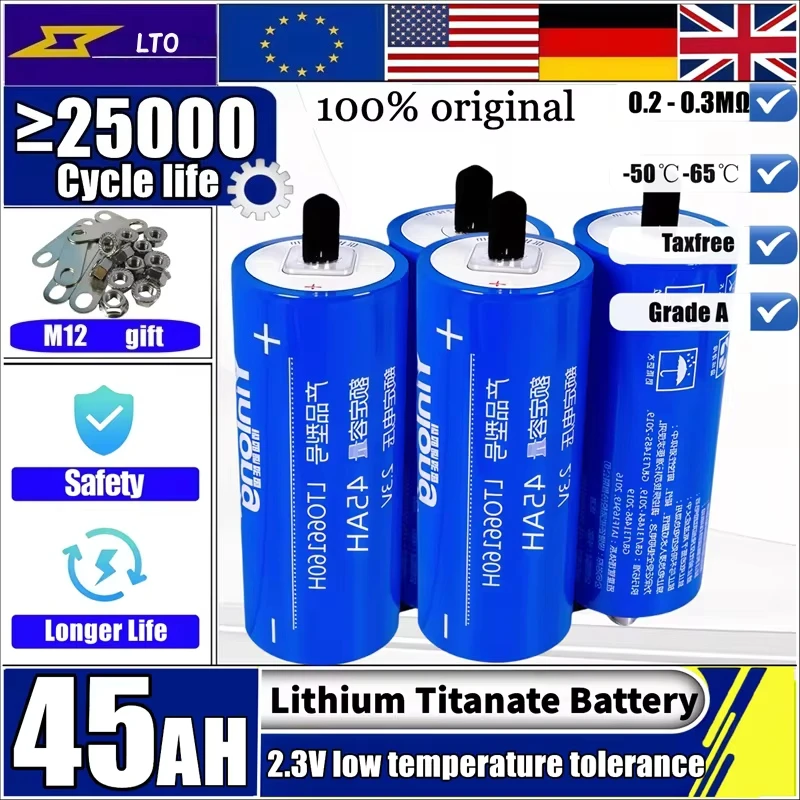 

Yinlong 2.3V 45Ah Lithium Titanate LTO 66160 Battery 10C DIY 12V 24V 48V Solar Speaker Car Audio Car Low Temperature Resistant
