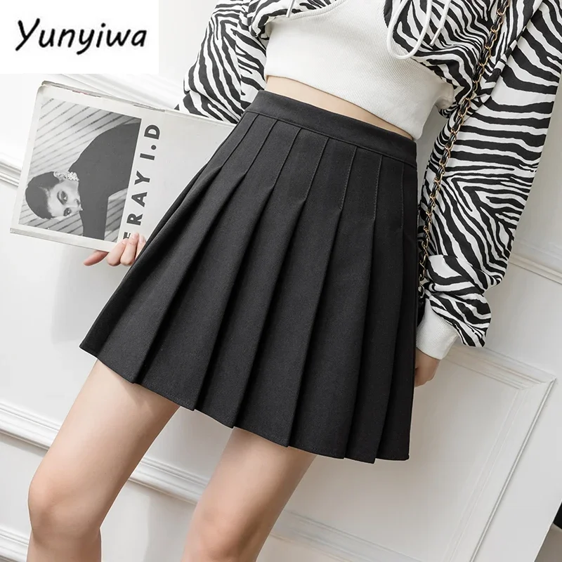 New Winter Woolen Skirt Women Solid High Waist Pleated Mini Skirts Vintage School A Line Falda Plisada Beige Grey Black Brown