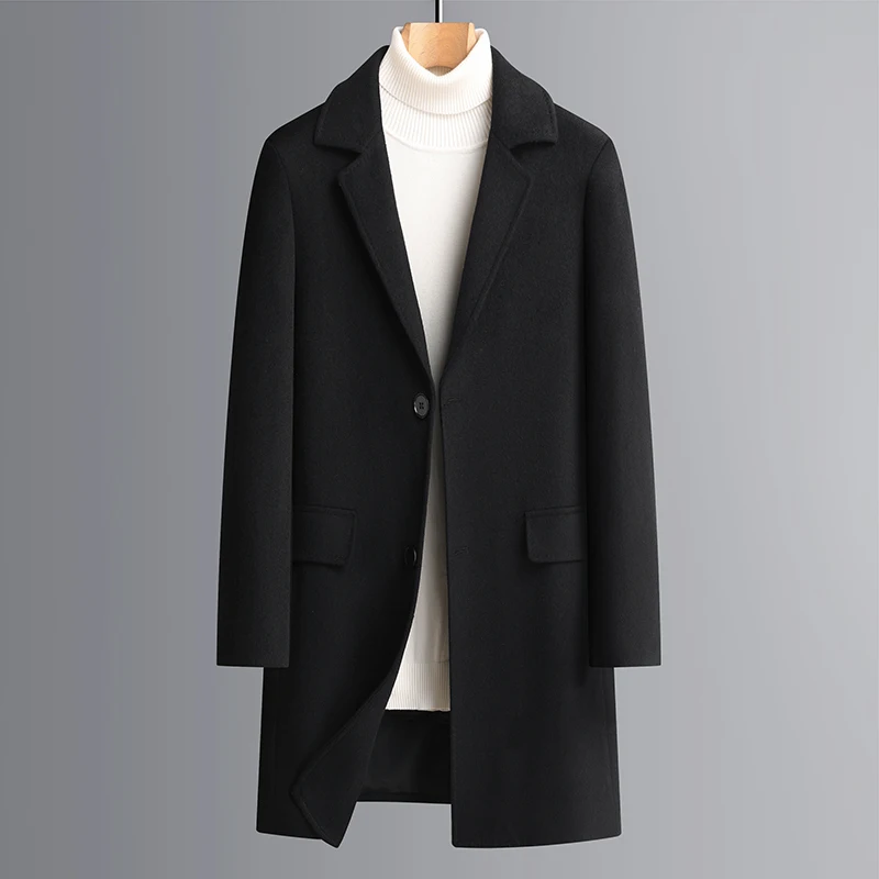 Winter Gentlemen's Wool Blend Overcoat With Detachable Puff Down Vest Soft Warm Coat Gray Black Essential Topcoat Old Money Look