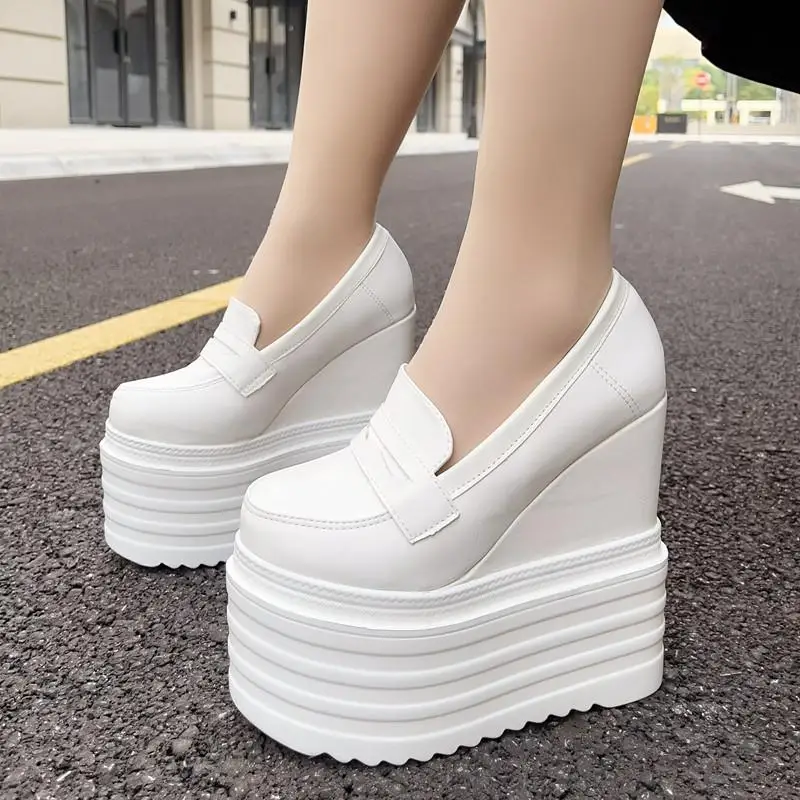 Beige High Heels Increasing Height Women's Sneakers on Thick Soles Bridal Shoes Clogs On A Wedge 2025 Sandals Ladies Muffins 12c