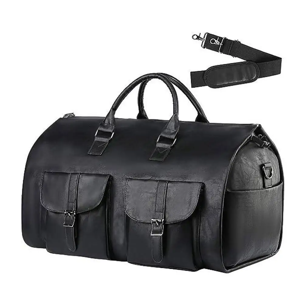 

Garment Bag For Travel Pu Leather Waterproof Large Weekender Bag For Men 2 In 1 Hanging Suitcase Suit Dress Business Travel Bag