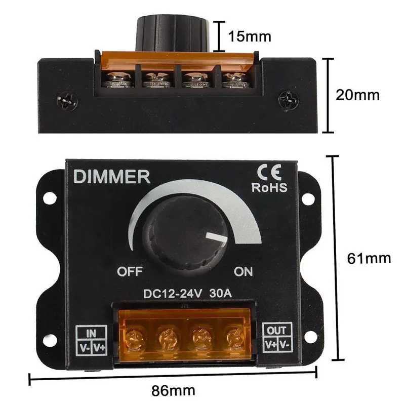 Dimmer 12V-24V Dimmer Interruptor de brilho monocromático LED Light Strip Light Strip Controller