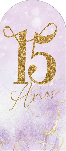 LS Princess Girl 15th Birthday Arch Panel Background Fantasy Purple Princess Dress Gold Background Quinceanera Party Photo
