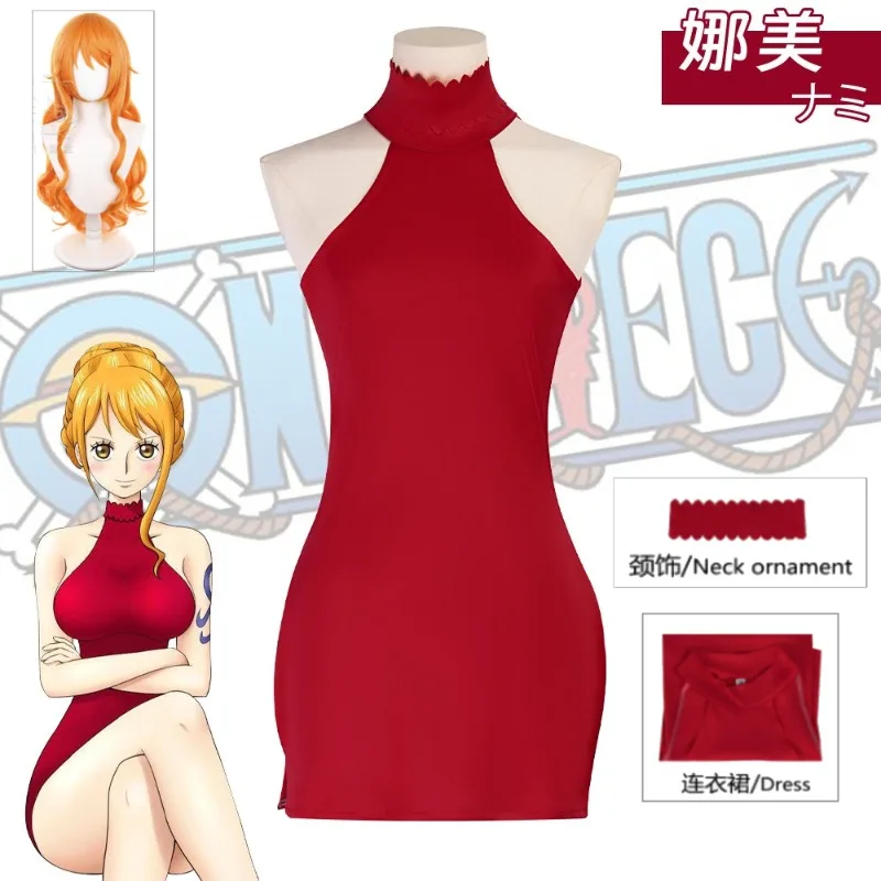 

Nami Cosplay Costume Straw Hat Navigator Orange Dress Full Set Anime Pirate Outfit for Women Halloween Party
