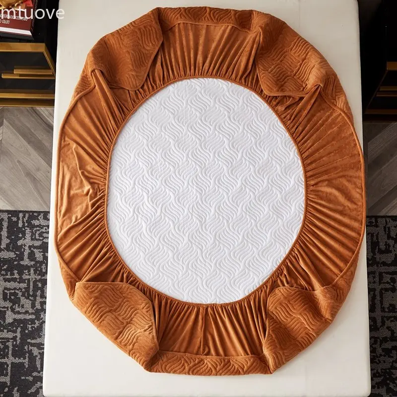 

1pc Velvet Quilted Bed Cover Not Including Pillowcase Luxury Short Plush Thick Quilted Mattress Cover Large Warm Soft Baby