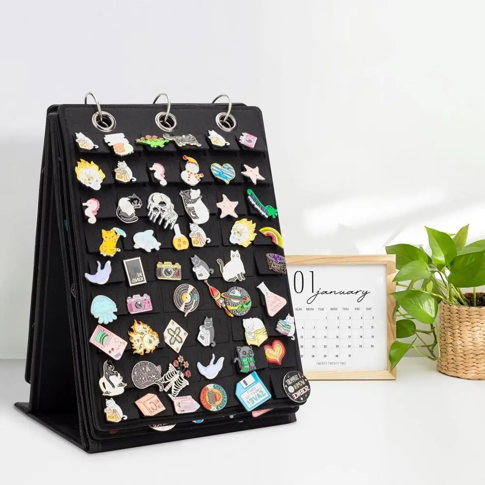 

Multilayer Felt Pin Display Stand Flip Top Foldable Badge Display Cases 5 Pages Large Capacity Shoe Charm Holder Home Accessory