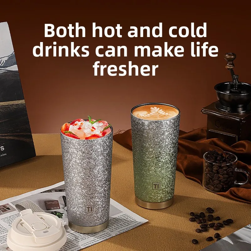 Double-drinking large-capacity luxury titanium cup, coffee cup, car cup, office cup Portable 520ml heat-insulating cup
