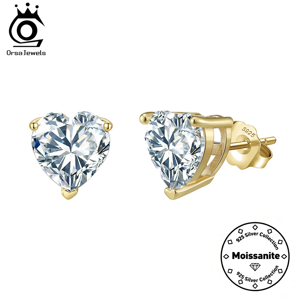 

ORSA JEWELS 1-4CT Heart Cut Moissanite Stud Earrings with Certificate Diamond Earring Women Fashion S925 Silver Jewelry SMOE07