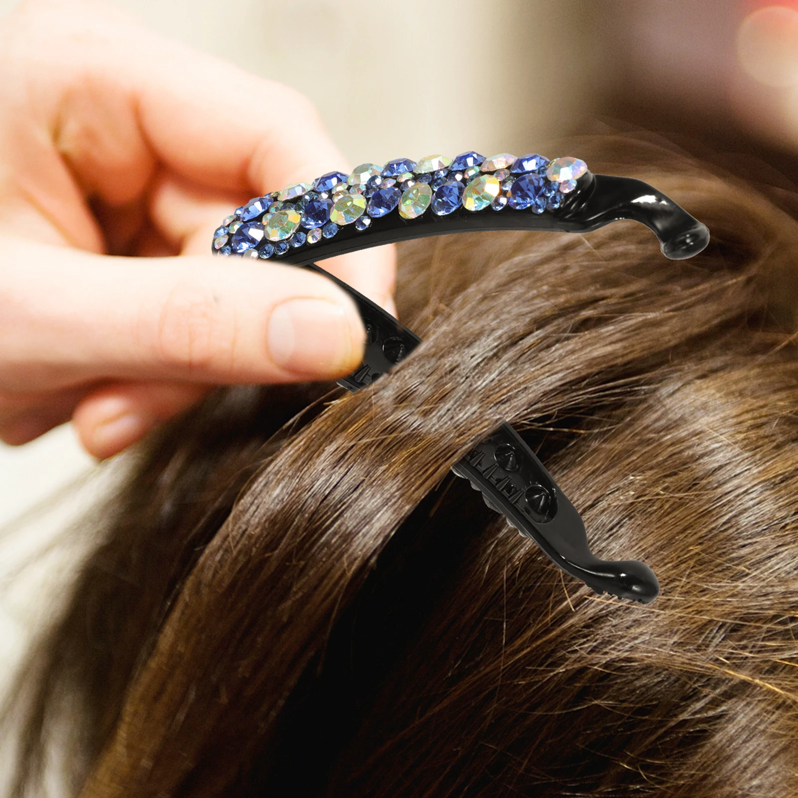 

2Pcs Strong Grip Banana Hair Clips Rhinestone Decorated Hair Accessories For Thick Hair