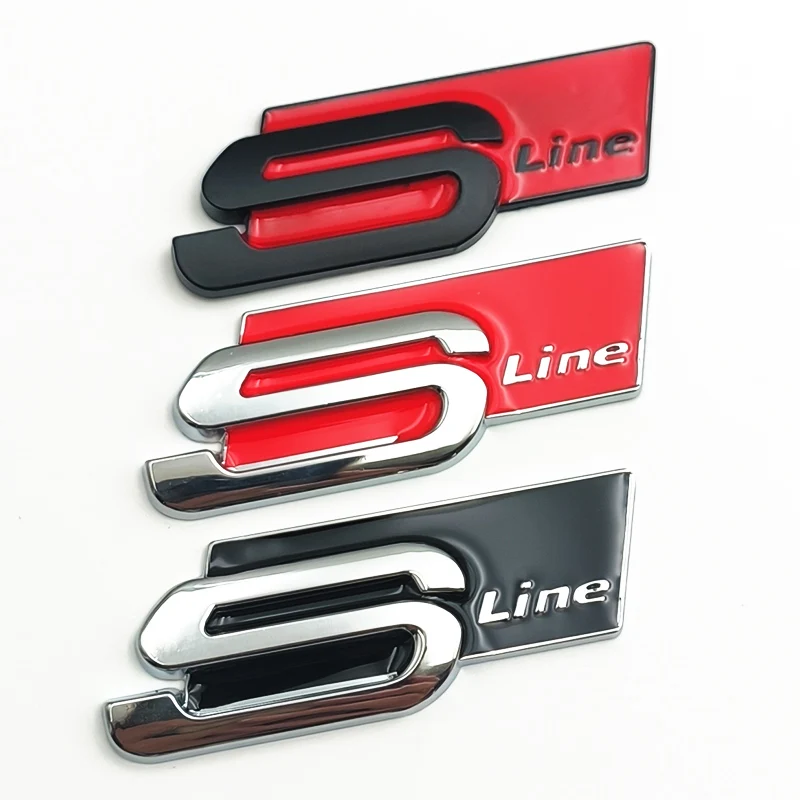 3D Big Metal Black Sline Logo S Line Emblem Car Badge For Audi A1 A3 A4 A5 A6 Q2 Q5 Q7 Q3 S3 S4 S6 TT S Line Sticker Accrssorie