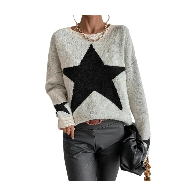 

2024 Knitted Women's Sweater Loose Casual O-neck Star Thick Casual Pullover Female Jumper Elegant Winter Autumn Trendy Sweater