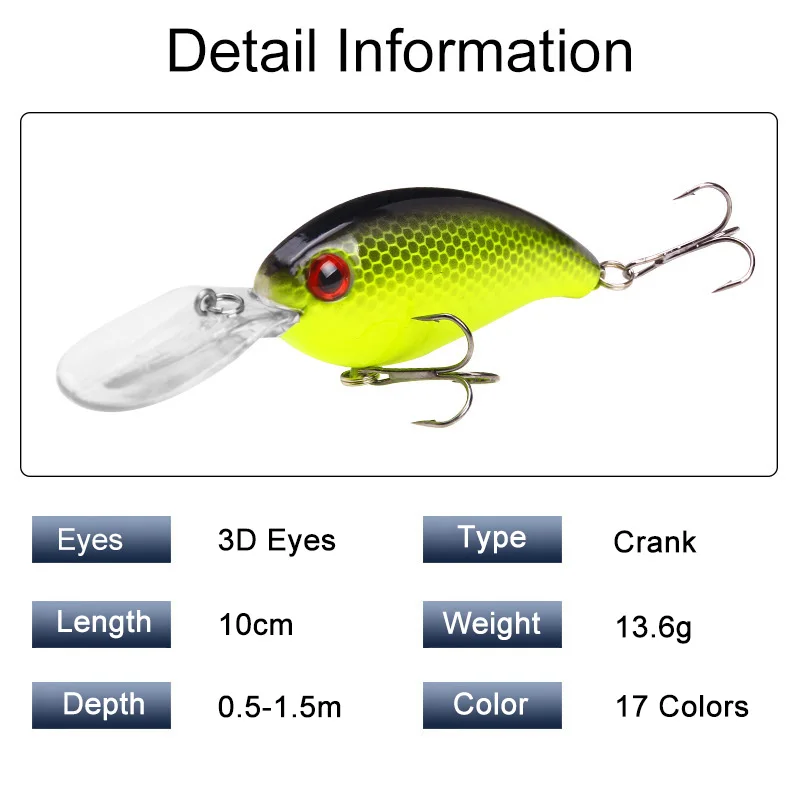 1Pc Big Crank Fishing Lure Topwater Laser Hard Bait 10cm 13.6g Artificial Wobbler Crankbait Perch Pesca Fishing at Sea River