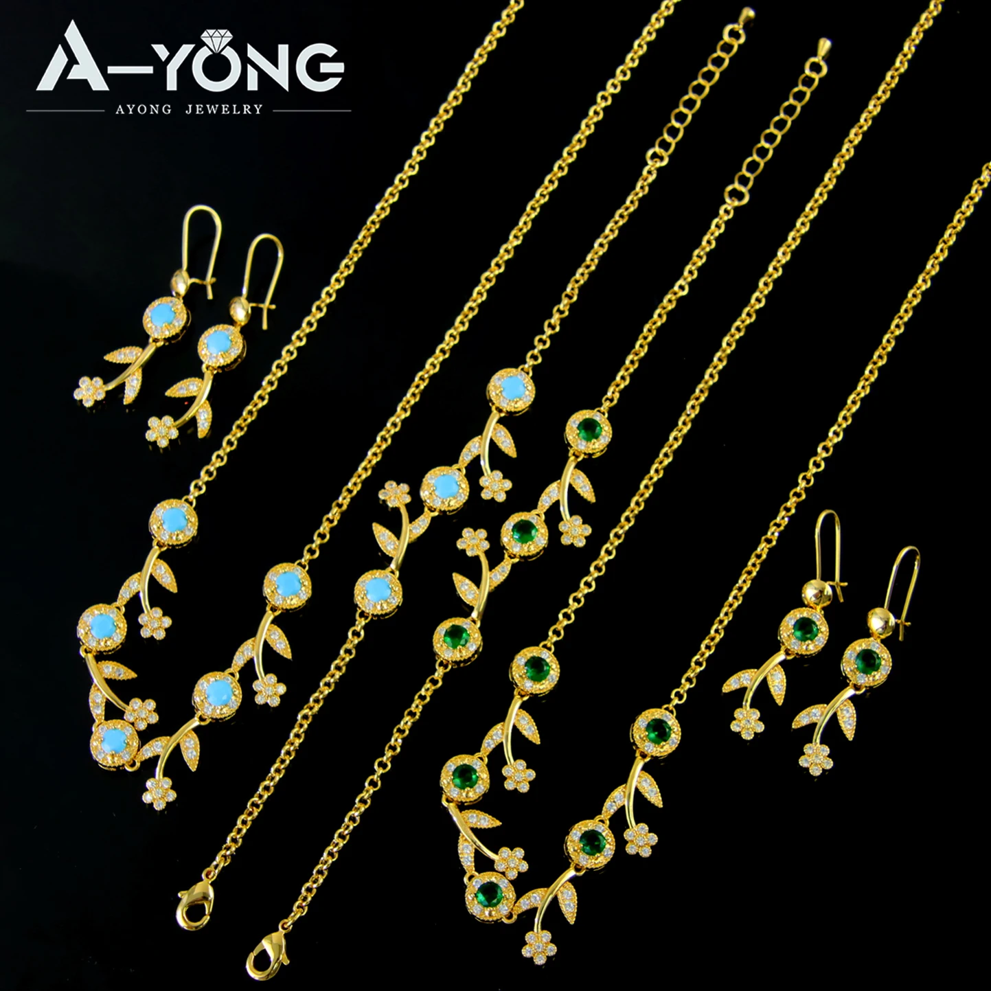 Luxus Brasilianisches Gold Zirkonia Schmuckset 21k vergoldet Nigeria Braut Hochzeit Halskette Marokkanische Frauen Vintage Heiraten Schmuck – Detail 12