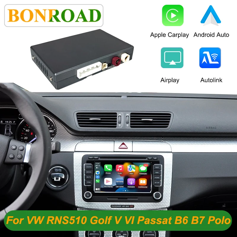 Modulo Wireless Bonroad per Android Auto e CarPlay, Compatibile con Volkswagen Passat Golf 6 Tiguan Touran Polo Serie RNS510, Mirror Link