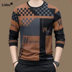 Male Clothes Trend Printed Long Sleeve Pullovers Tops 2023 Spring Autumn Fashion Round Neck High Quality Luxury T-shirt for Me