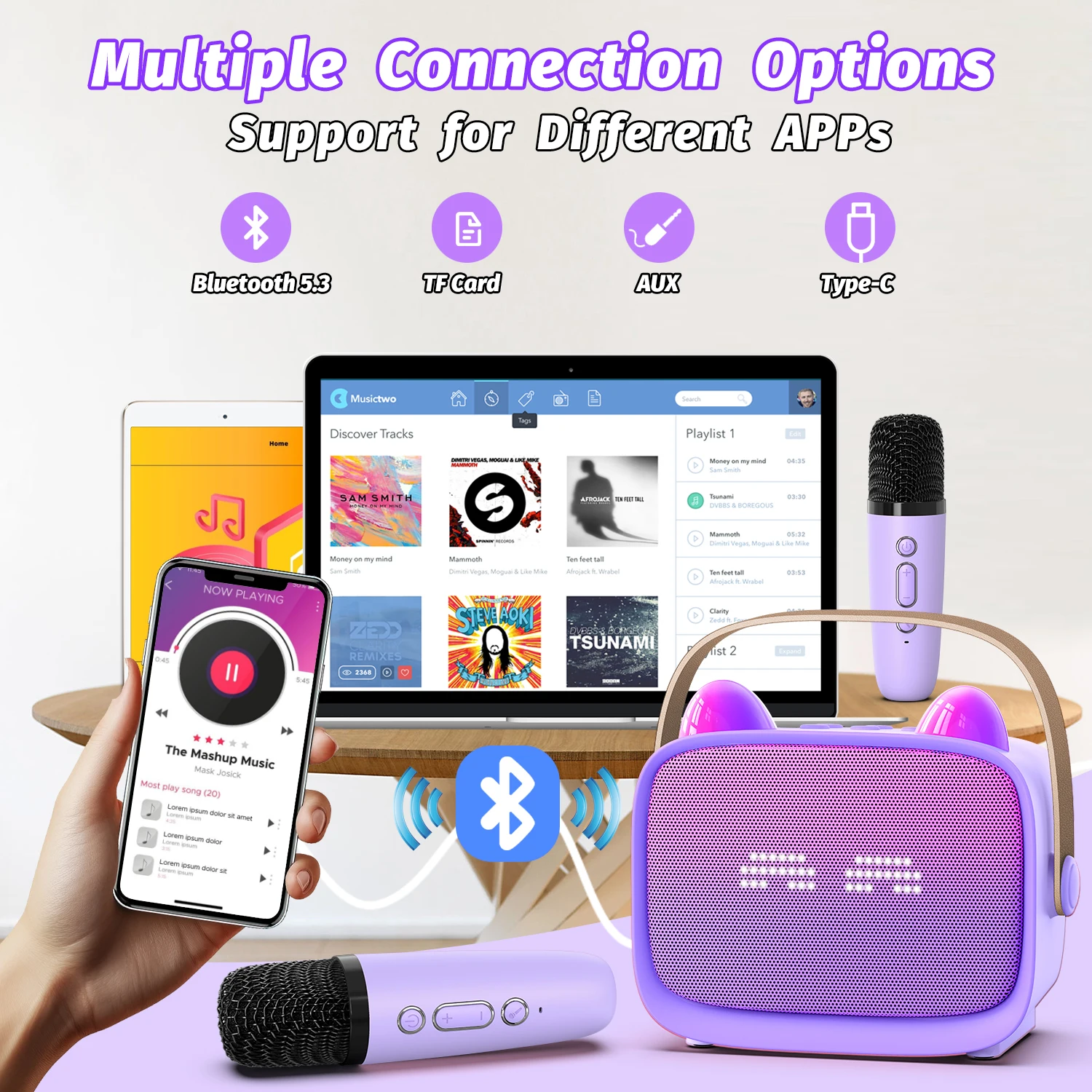 Alto-falante Bluetooth bonito com orelha de gato com luzes LED de pixel dinâmicas, alto-falante sem fio portátil com vários modos de luz de cor/degradiente