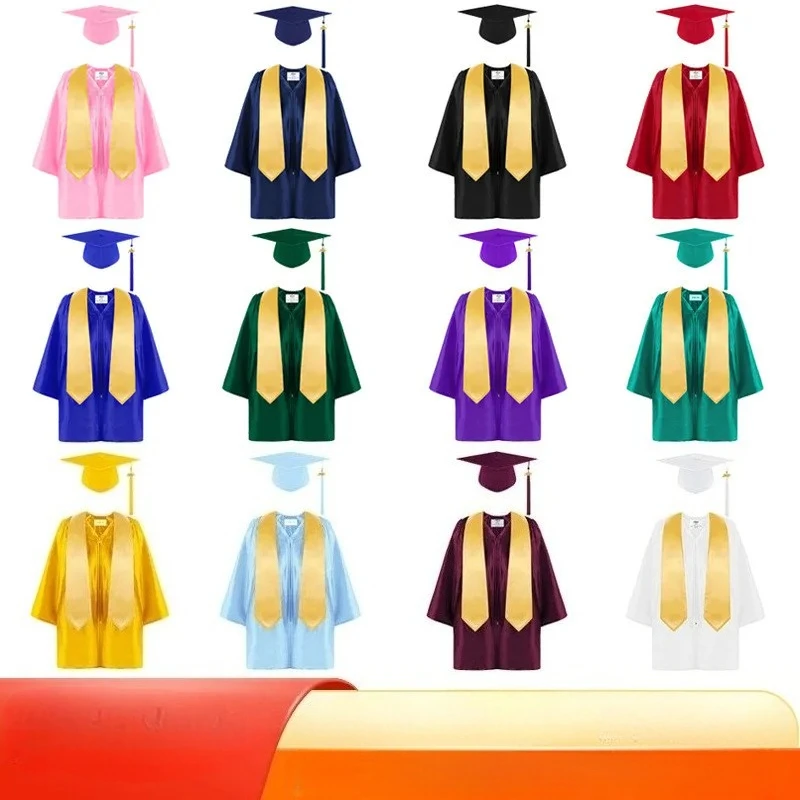 Kids Graduation Gown Cap Boys Girls Preschool Maternity Diploma Uniform Set Kindergarten Bachelor Gown Academinc Uniform