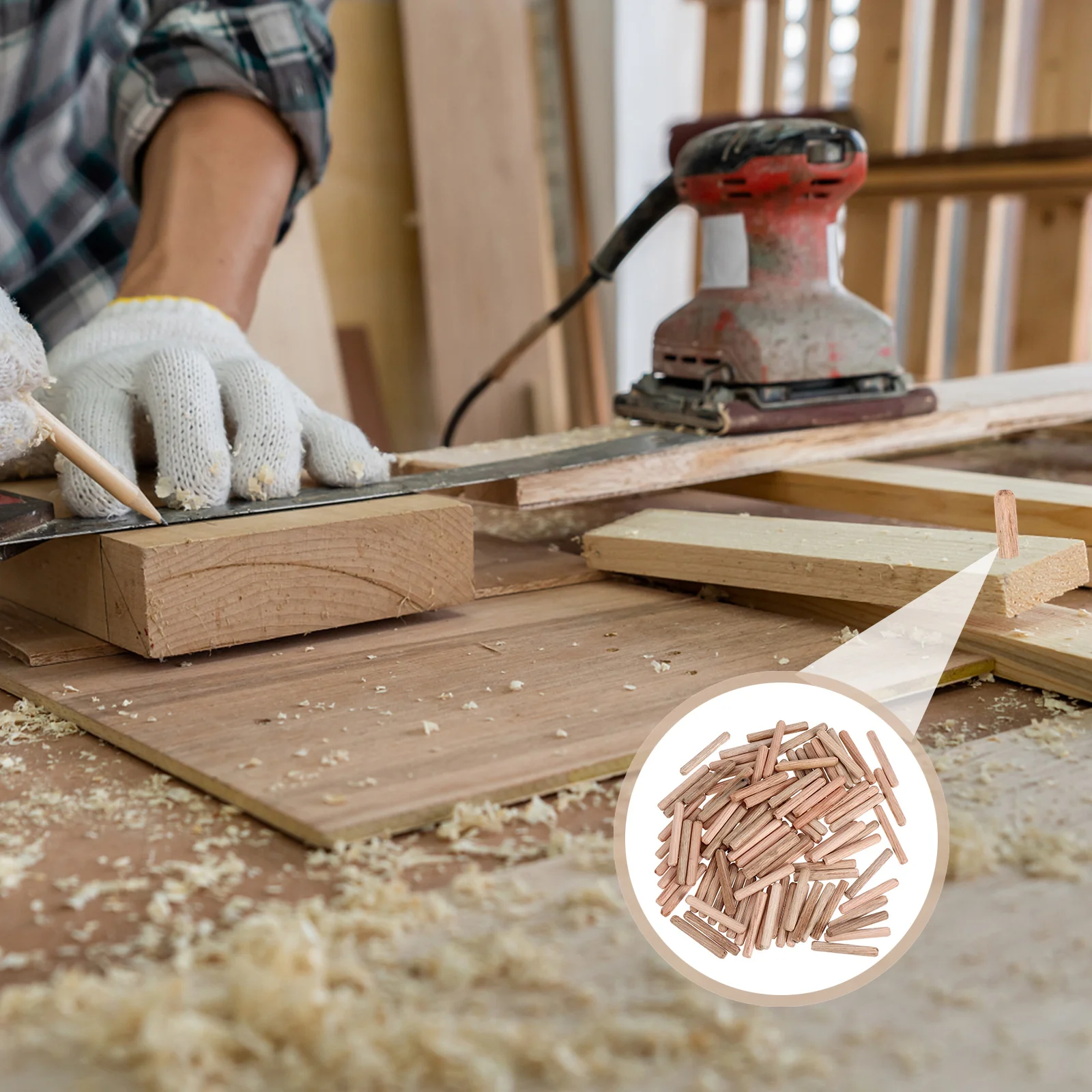 

300Pcs Round Wood Pins Premium Dried Hardwood Dowels with Tapered Edges for Cabinet Shelf Assembly Reusable Wooden Joint