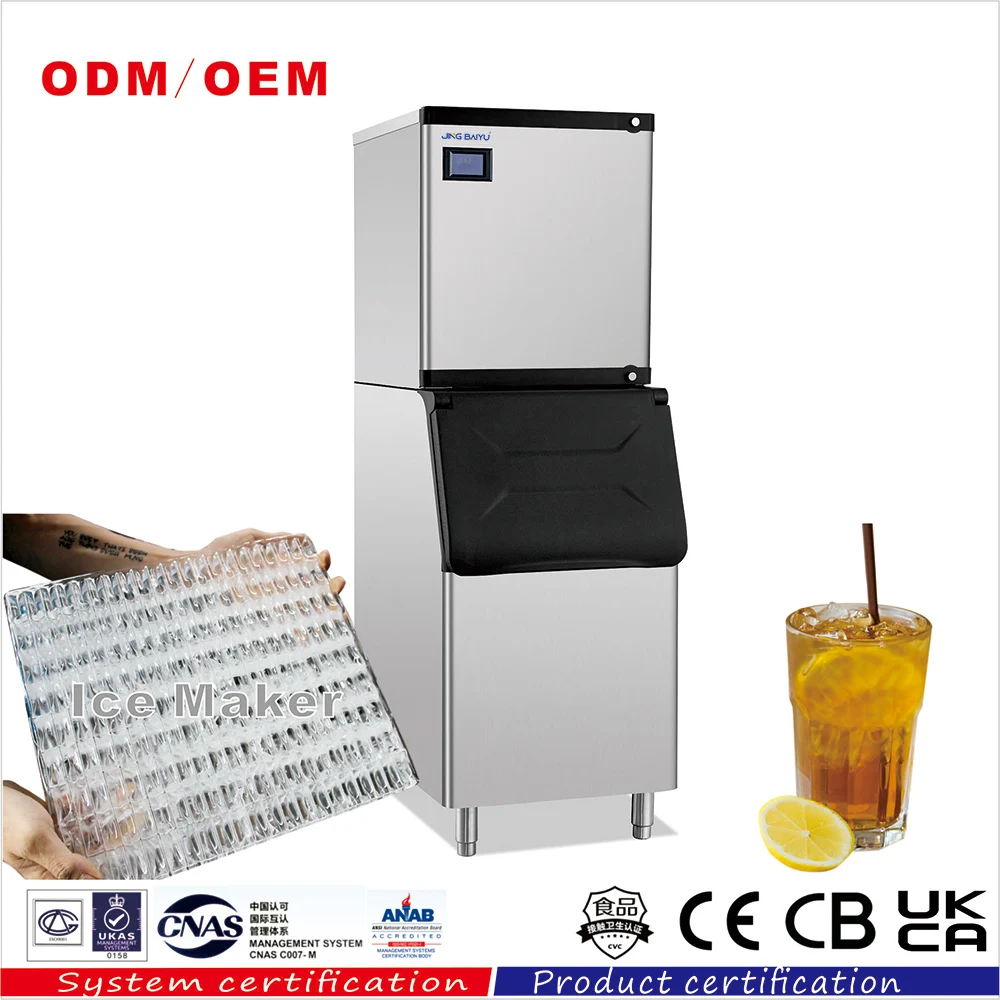 BY-420W(B) Commercial Ice Block Maker Half Square Cube Icemaker 100kg High Storage Energy Saving Stainless Steel Ice Machine