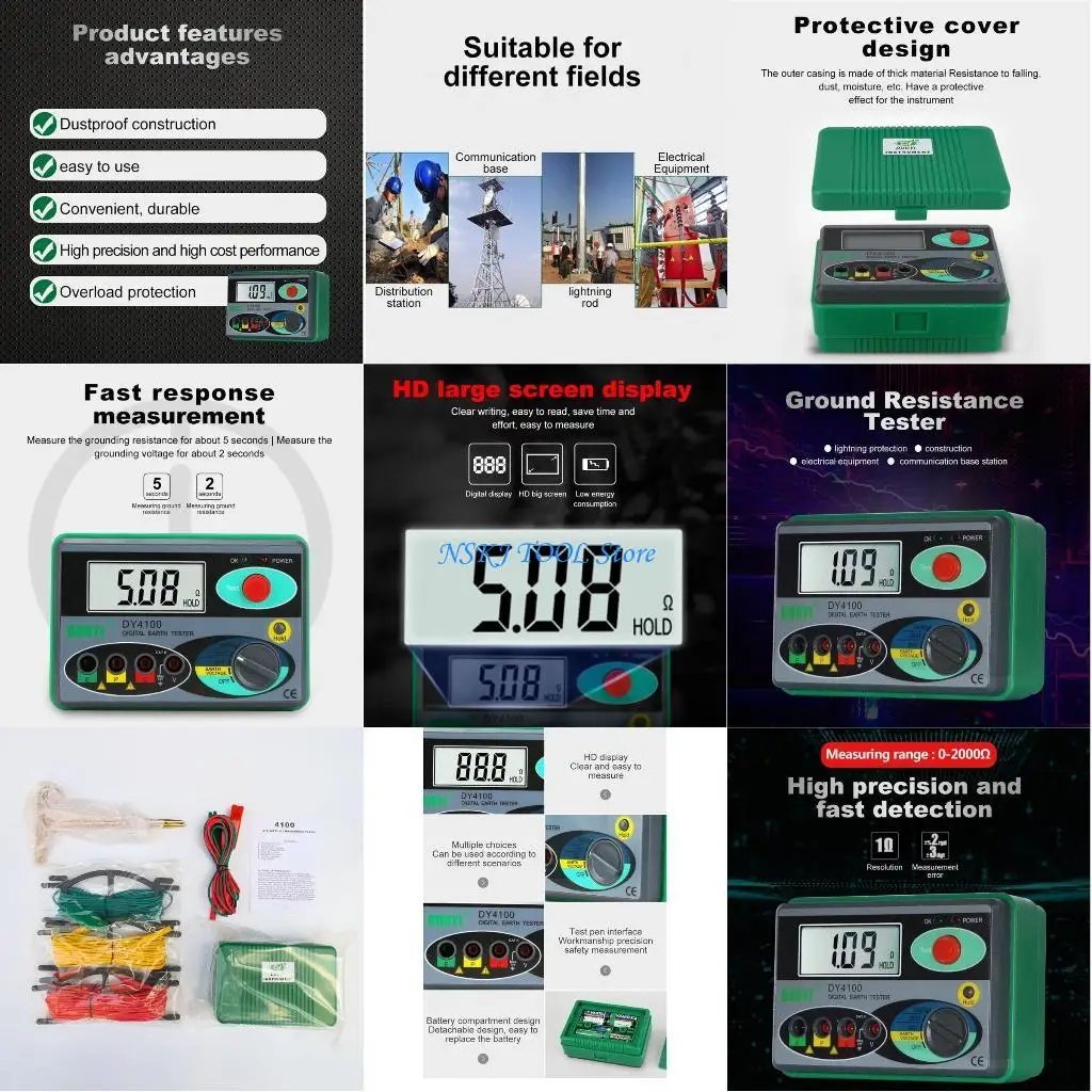

L8RC Megohmmeter 0-2000 Ohm Real Digital Earth Tester DY4100 Ground & Ohm Meter