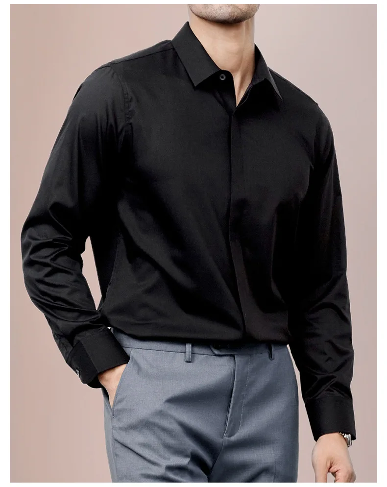 Men's Silk Shirt 2026 Spring and Autumn New 100% Mulberry Silk Solid Color Long Sleeve Middle-aged Business Casual Shirt for Men