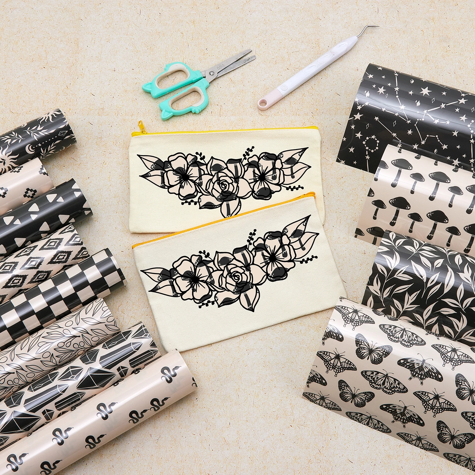 فينيل نقل الحرارة باللونين الأبيض والأسود - 12 ورقة مقاس 12 بوصة × 10 بوصة فطر HTV يزيل الحديد على الفينيل للقمصان #6