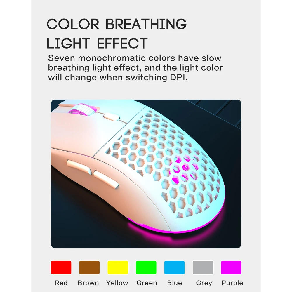 

Беспроводная игровая мышь RGB, легкая, эргономичная, перезаряжаемая