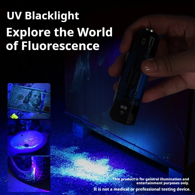 Wuben E8 Flashlight, Aluminum Super Bright Long Range Torch w/ UV Light, Rechargeable Multi-function Portable EDC Outdoor Light.