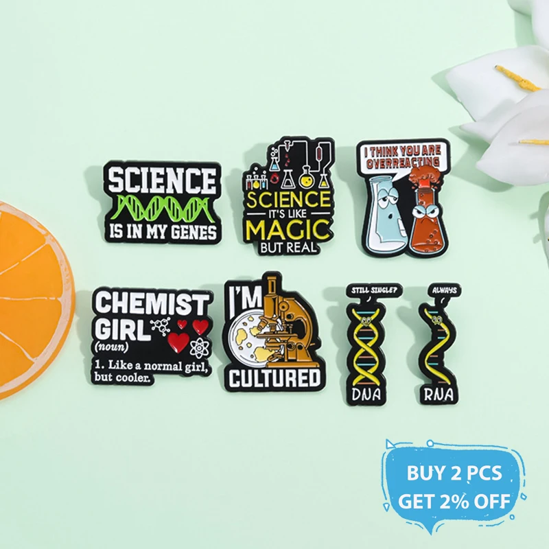 Science It's Like Magic But Real Enamel Pins Chemist Series Microscope Gene Chain Brooches Lapel Badge Jewelry Pin For Friends