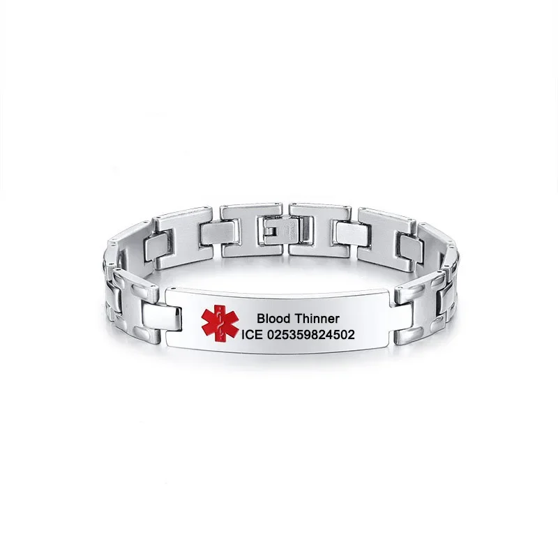 21CM Stainless Steel Bar Medical Alert Bracelets Customized DIY ICE Wristband Handsome Charm Men Jewelry