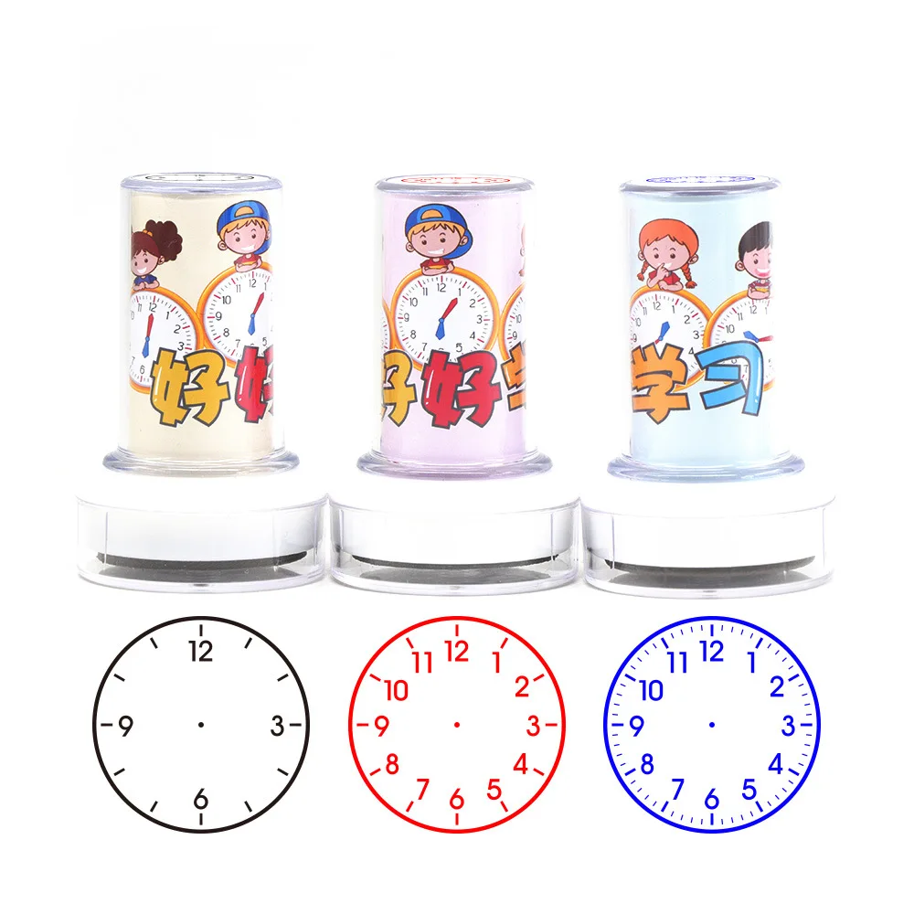 Cute Draw Stamp for Kids Student Gift School Supplies Stationery Time Clock Blue Red Black Ink Color Clear Stamps Study