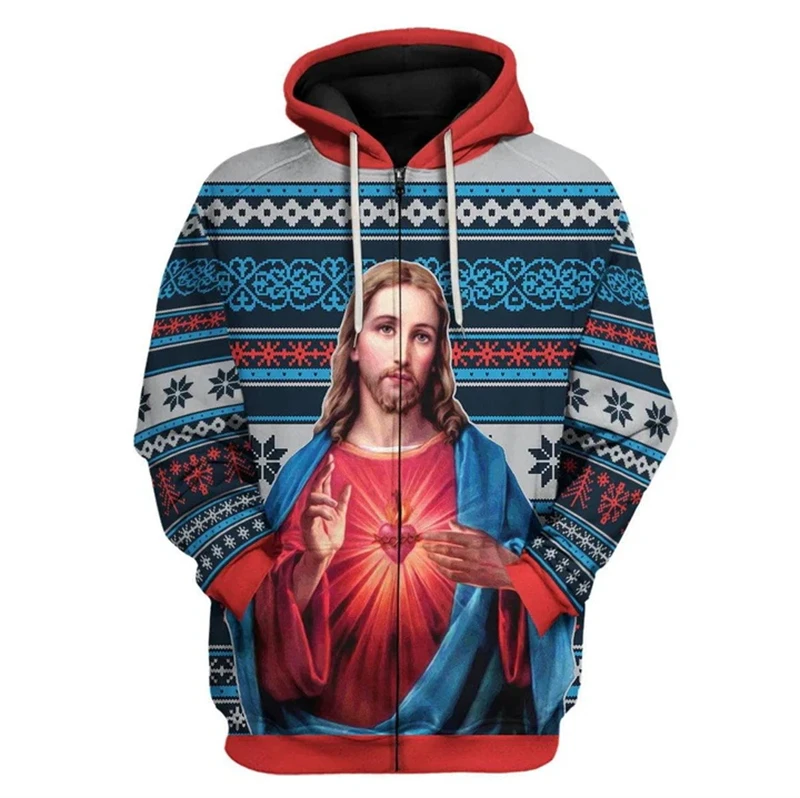 

Jesus Hoodies Christian 3D Printed Saint Pattern Man Women Fashion Y2K Zip Up Hoodie Oversized Men Sweatshirts Kids Clothing Top