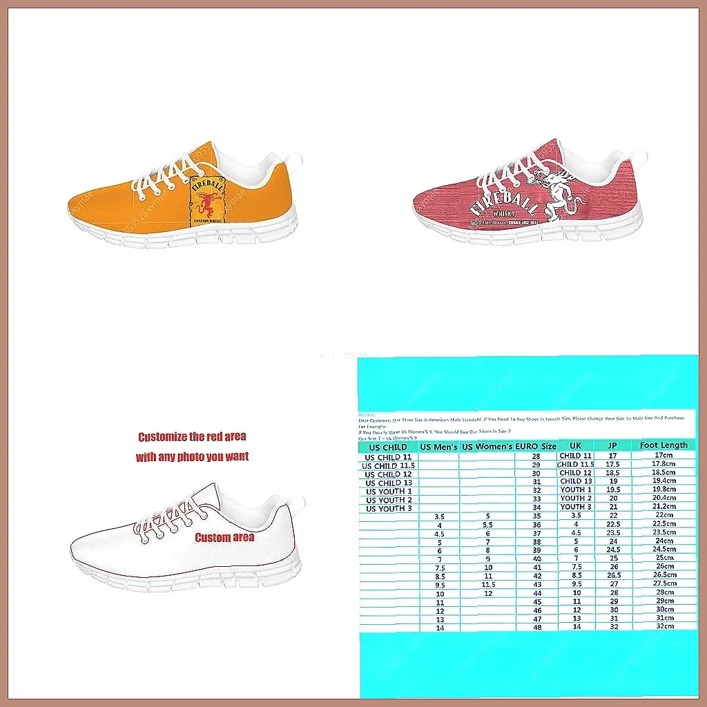 

Кроссовки Fireball Cinnamon Whisky с 3D-принтом, дышащие легкие повседневные кроссовки для мужчин и женщин