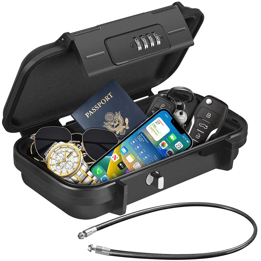 

Portable Safe Box Travel Safe Box Large Capacity Security Lockbox Code Waterproof Lock Box with Removable Handle Lock