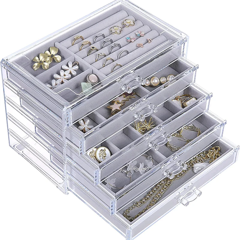 5 Drawers Multi Layer Acrylic Jewelry Organizer for Girl Earrings Display Transparent Jewelry Case Plastic Storage Container