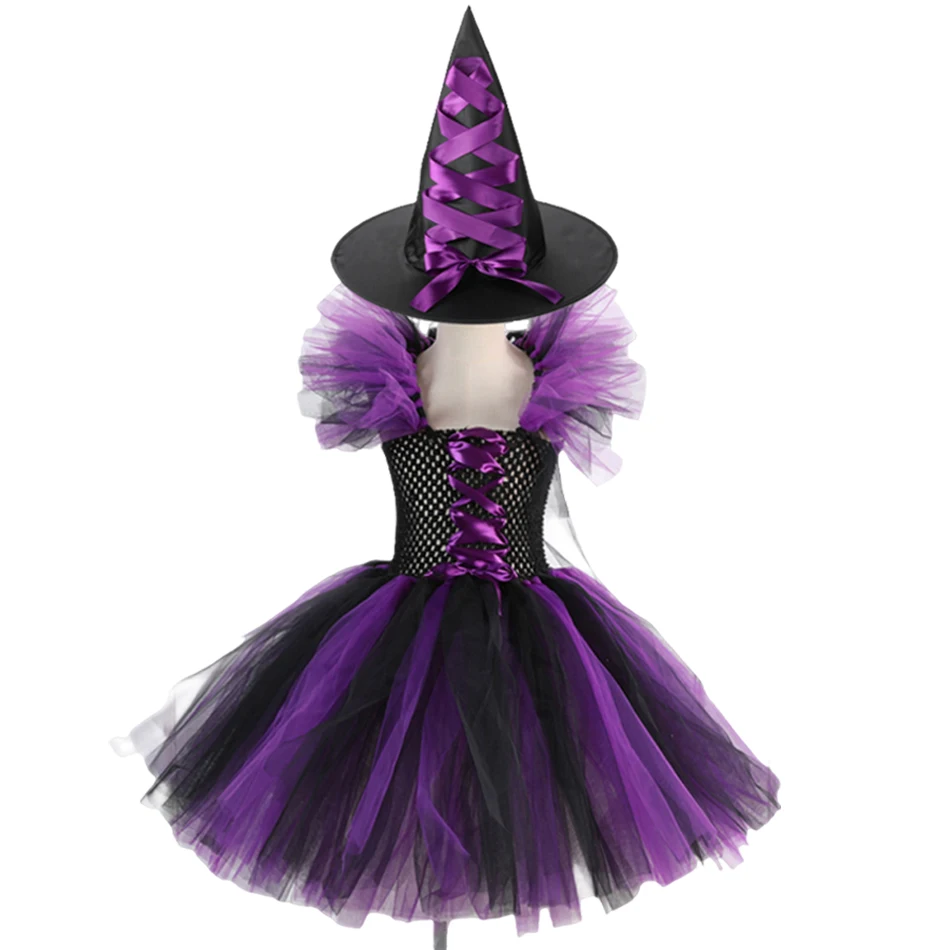 2026 Girls Witch Tutu Dress Halloween Cosplay With Hat Costume Carnival Vestidos Kids Party Cosplay Dress Children Costume image 2